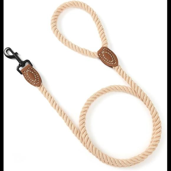 Mile High Life Braided Cotton Rope Leash with Leather Tailor Handle main image 5